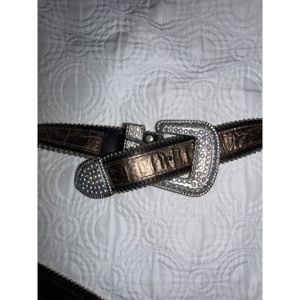 Western Rhinestone Bling Belt Croc Embossed Leather Cowgirl Y2K Western 37”